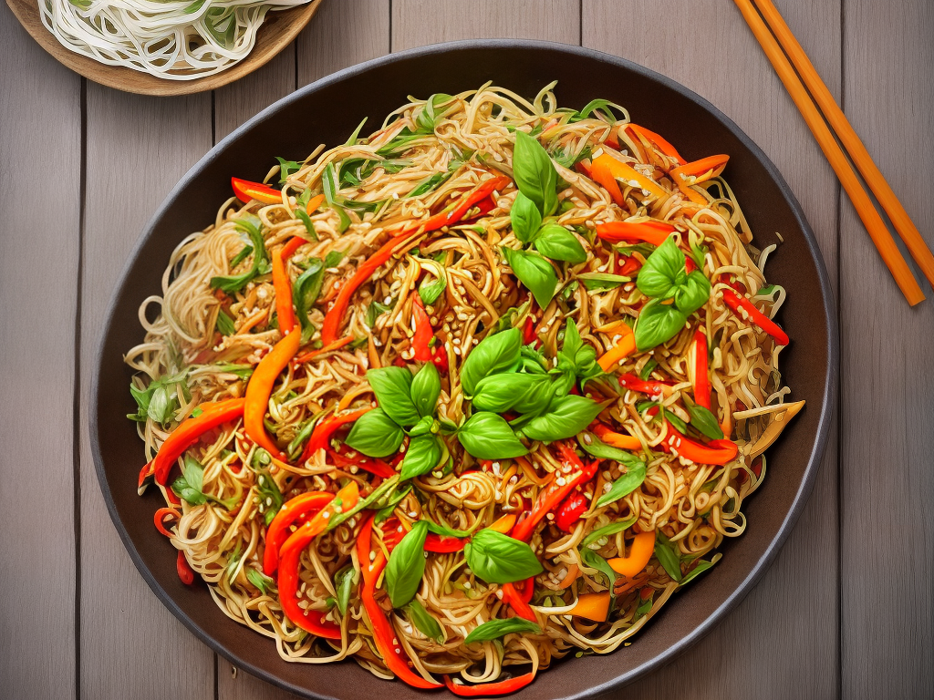 Spicy Thai Basil Chicken Stir Fry with Rice Noodles