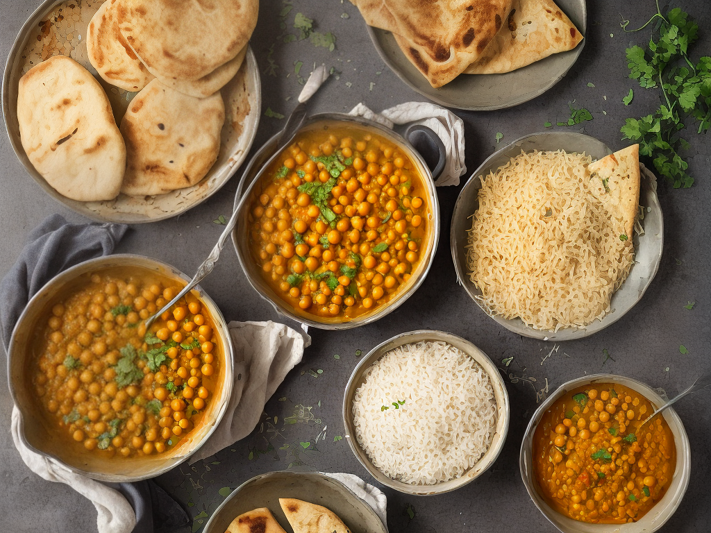 Vegan Chickpea Curry with Basmati Rice and Naan Bread